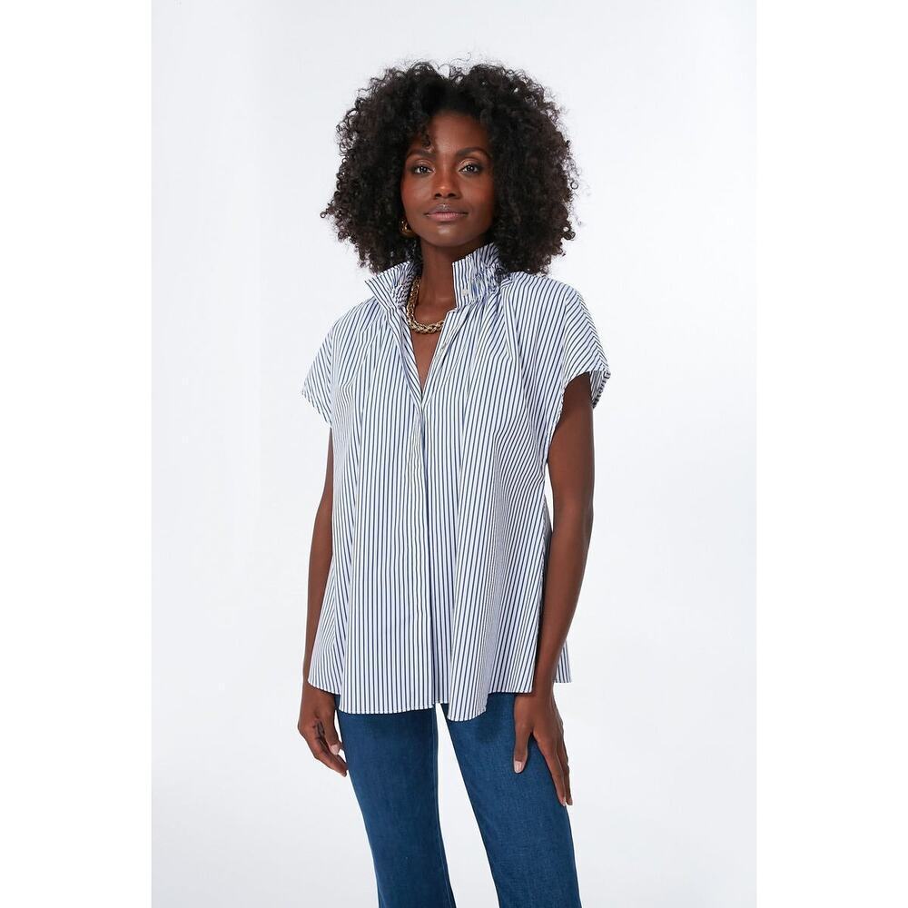 POMANDER PLACE Blue Stripe Rae Blouse Size L NWT Retail $98 Tuckernuck